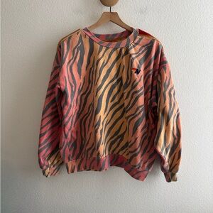 Aviator Nation Tiger Print Sweatshirt with Rainbow Stripe Sleeves